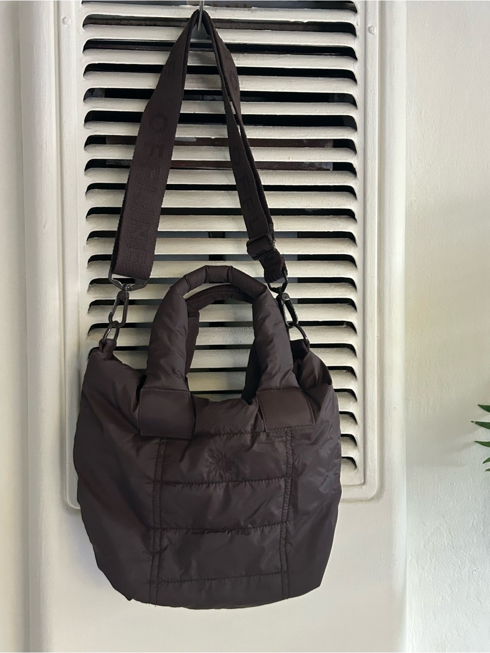 Quilted Puffer Shoulder Bag in Dark Brown - Women's Crossbody & Top-Handle